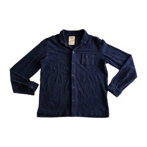 OAS Cotton Terry Shirt Mens M Navy Blue LS Beach Dandy Overshirt Resortwear Swim